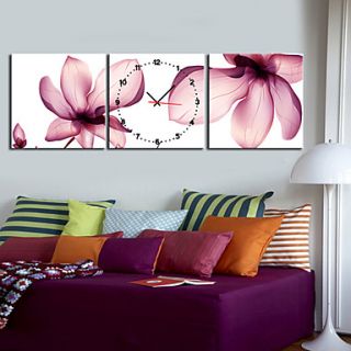 12 24Country Style Pink Flower Wall Clock In Canvas 3pcs
