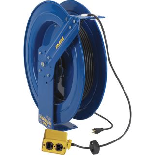 Coxreels EZ Coil Safety Series Power Cord Reel with Quad Receptacle   100 Ft.,