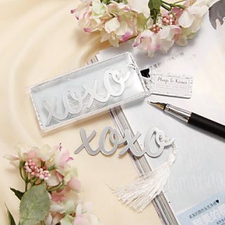 Hugs Kisses Silver Finish Bookmark with Elegant White Silk Tassel