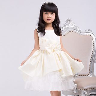 A line Jewel Knee length Satin And Tulle Flower Girl Dress With Bow