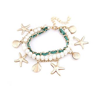 Fashion Alloy Pearl With Starfish Shell Charm Bracelet