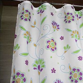 Shower Curtain Polyester Purple Flower Print Thick Fabric Water resistant W78 x L71