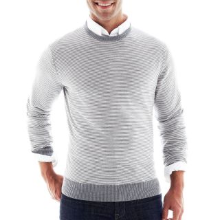 Striped Merino Wool Crewneck Sweater, Ivory, Mens