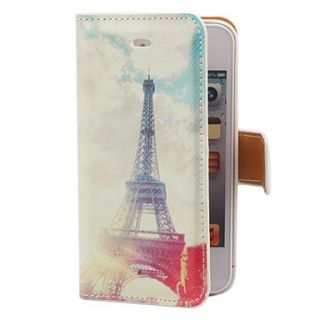 Fresh Style Eiffel Towel Pattern PU Full Body Case with Card Slot and Stand for iPhone 4/4S