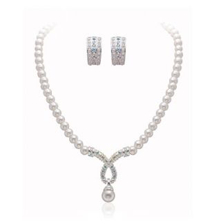 Gorgeous Clear Crystals With Imitation Pearls Wedding Bridal Jewelry Set,Including Necklace And Earrings