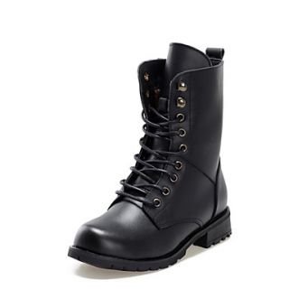 Faux Leather Low Heel Combat Ankle Boots