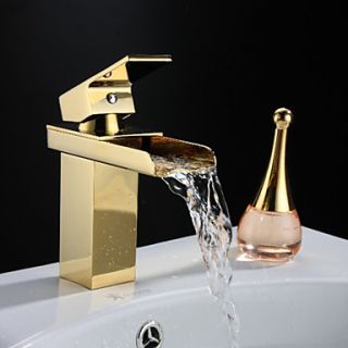 Traditional Waterfall Golden Single Handle Brass Bathroom Sink Faucet