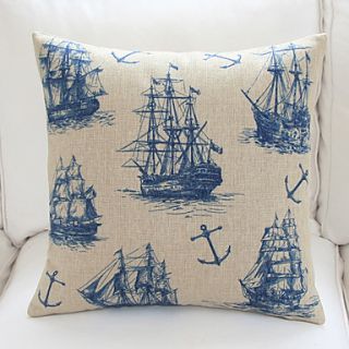 18 Nautical Galleon Anchor Pattern Beign Cotton/Linen Decorative Pillow Cover