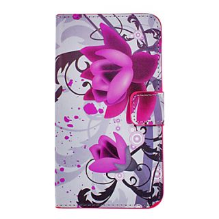 Purple Flower Drawing Pattern PU Leather Plastic Hard Back Cover Pouches for Samsung Galaxy Note3 N9000