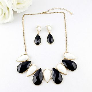 New Design Fashionable Alloy With Big Water Drop Imitation Gemstone Necklace Earring Jewelry Set(More Colors)