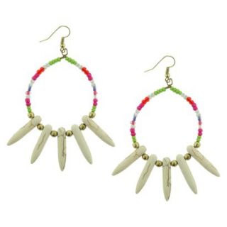 Womens Seed Bead Hoop Earrings with Howlite Drops   Gold/Multicolor