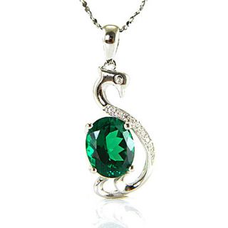 Ladies 925 Sterling Silver Lab Created Emerald Pendants Necklace