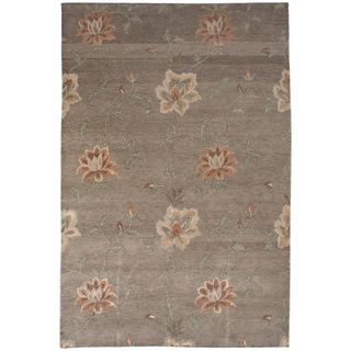 Indo tibetan Abstract Grey Brown Wool Rug (56 X 86)