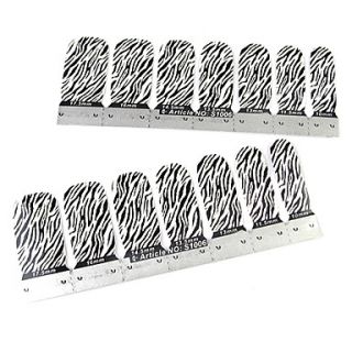 14PCS Full tip Zebra stripe Nail Art Stickers Decals BlackWhite