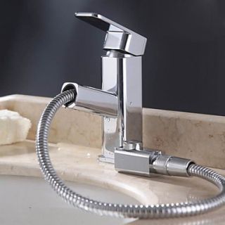 Contemporary Chrome Finish Single Handle Pull out Spray Centerset Brass Bathroom Sink Faucet