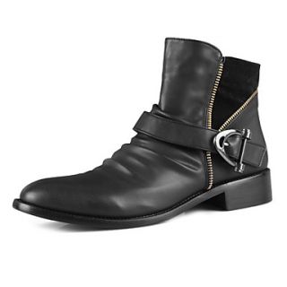 Mens Faux Leather Flat Heel Combat Boots with Buckle/Zipper
