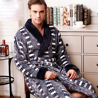 Bath Robe,High class Man Gray Tartan Print Garment Thicken