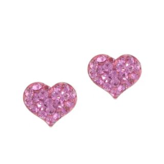 Bridge Jewelry Pink Crystal Heart Earrings Sterling Silver