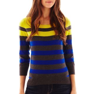 3/4 Sleeve Striped Sweater   Talls, Yellow/Blue, Womens