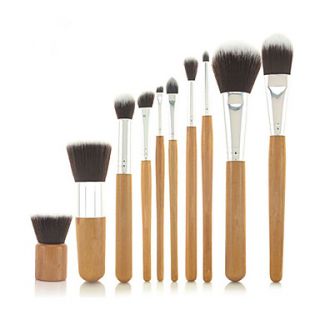 Pro High Quality 10 PCs Synthetic Hair Bamboo Handel Makeup Brush Set with Fibre Bag