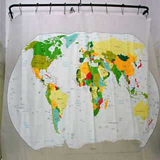 Shower Curtain Modern Translucence World Map Print Environmental W71 x L71