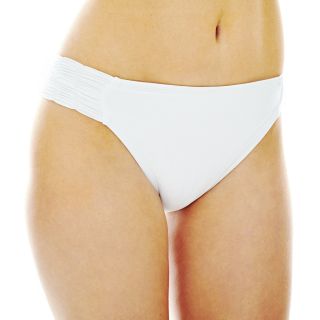 Solid Side Shirred Hipster Swim Bottoms, White, Womens