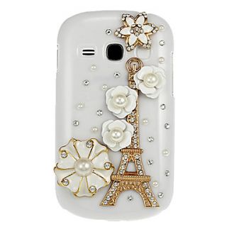 Flowers and Eiffel Tower Diamond Spot Drill Pattern White Hard Back Case Cover for Samsung Galaxy Fame S6810