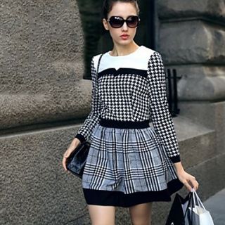 WomenS Fashion Check Pattern Splicing Mini Dress