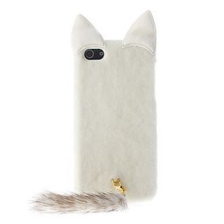 Trendy White Flocking TPU Soft Case with Fluffy Tail and Sexy Cats Ears for iPhone 5/5S