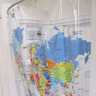 Shower Curtain Modern Lucency World Map Print Environmental friendly W79 x L71