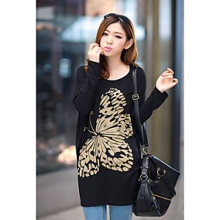 Uplook Womens Casual Round Neck Black Animal Pattern Loose Fit Batwing Long Sleeve T Shirt 305#