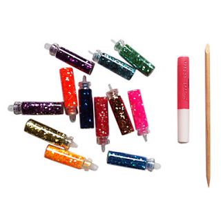 12 Color Glitter Laser Sequins Nail Art Acrylic Rhinestones Decoration with Glue Stick