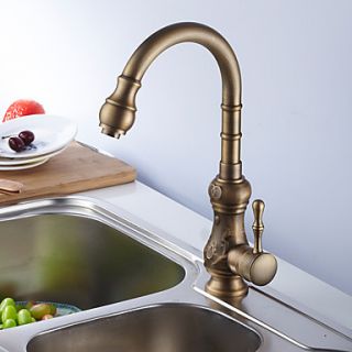 Retro Antique Brass Finish One Hole Single Handle Deck Mounted Kitchen Faucet