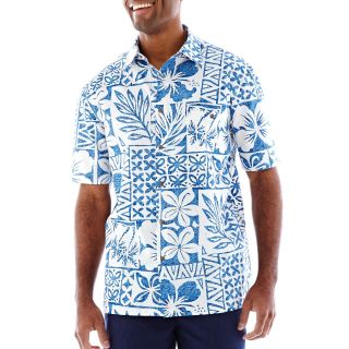 Island Shores Short Sleeve Button Front Shirt, Blue, Mens