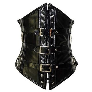 Gothic Black Leather Underbust Corset With G stirngs