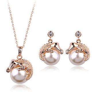 Charming Alloy Gold Plated With Rhinestone Immitation Pearl Bridal Jewelry Set(Necklace,Earrings)