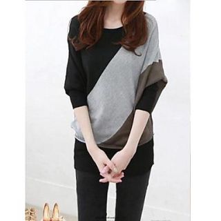 Womens Casual Round Cape Sleeve Contrast Color Blouse