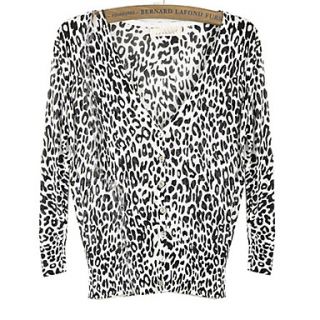 Womens Leopard Print Casual Tunic Cardigan Knitwear Sweater Blouse