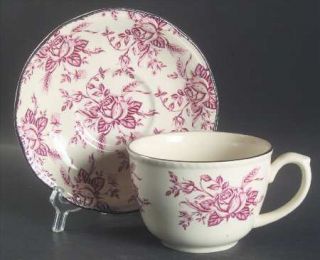 Enoch Wood & Sons Colonial Rose Pink Jumbo Cup & Saucer Set, Fine China Dinnerwa
