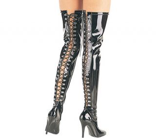 Womens Pleaser Seduce 3063   Black Stretch Patent Boots