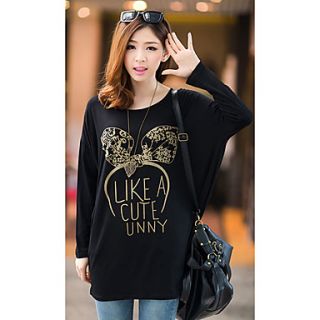 Uplook Womens Casual Round Neck Black Cartoon Pattern Loose Fit Batwing Long Sleeve T Shirt 321#