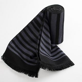 Unisexs Warm Silk Cotton Scarf with Thin Horizontal Stripes