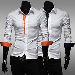 Mens Slim casual Contrast Color Long Sleeved Shirt