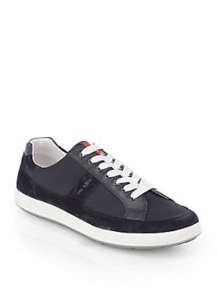 Prada Suede & Leather Lace Up Sneakers   Blue