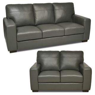Italian Leather Grey 2 piece Sofa/ Loveseat Set
