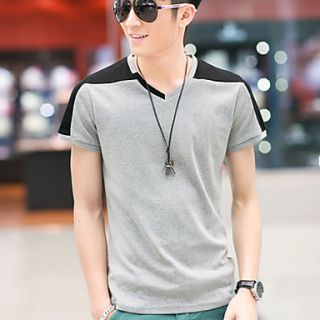 GABIERS Mens Korean Casual Slim Fit 1/2Length Sleeve T Shirt (Gray)