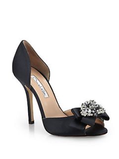 Oscar de la Renta Rosalba Jeweled Satin dOrsay Pumps   Black