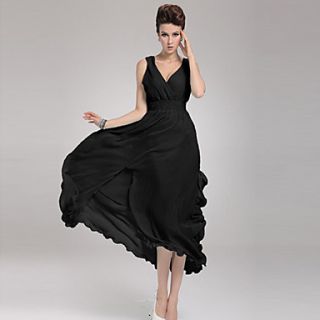 Color Party Womens Fashion V Neck Long Dress (Black)