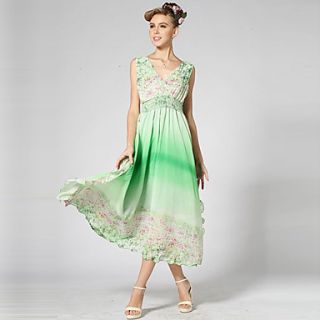 Color Party Womens Hawaii V Neck Long Dress (Green)