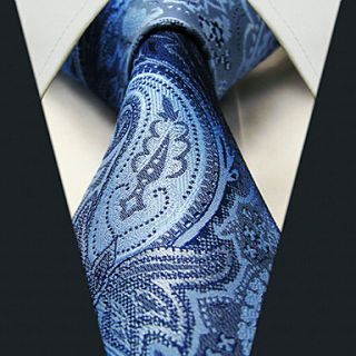 Mens Business Blue Floral Print Silk Necktie